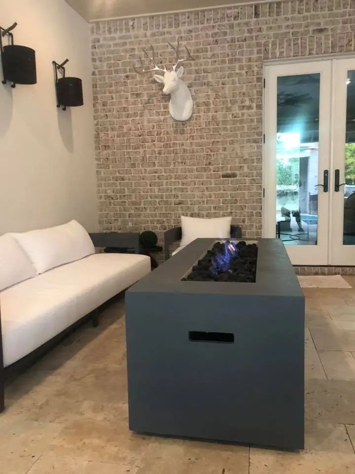 Indoor fire pit with active flame